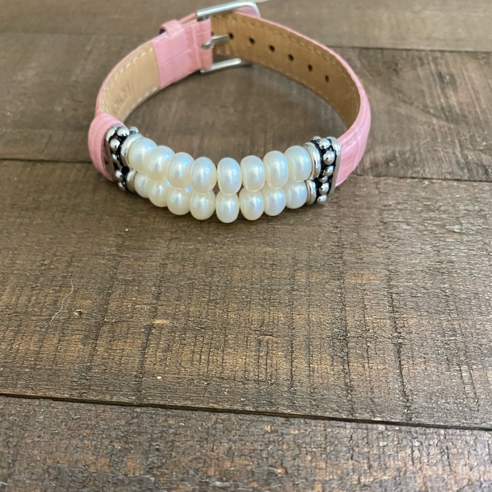 Honora Pink Leather & Pearl Bracelet EUC